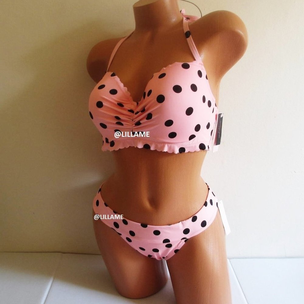 Victoria's Secret Bikini Swimsuit 38C/L 38D/XL Demi Top & Brazilian Bottom peach